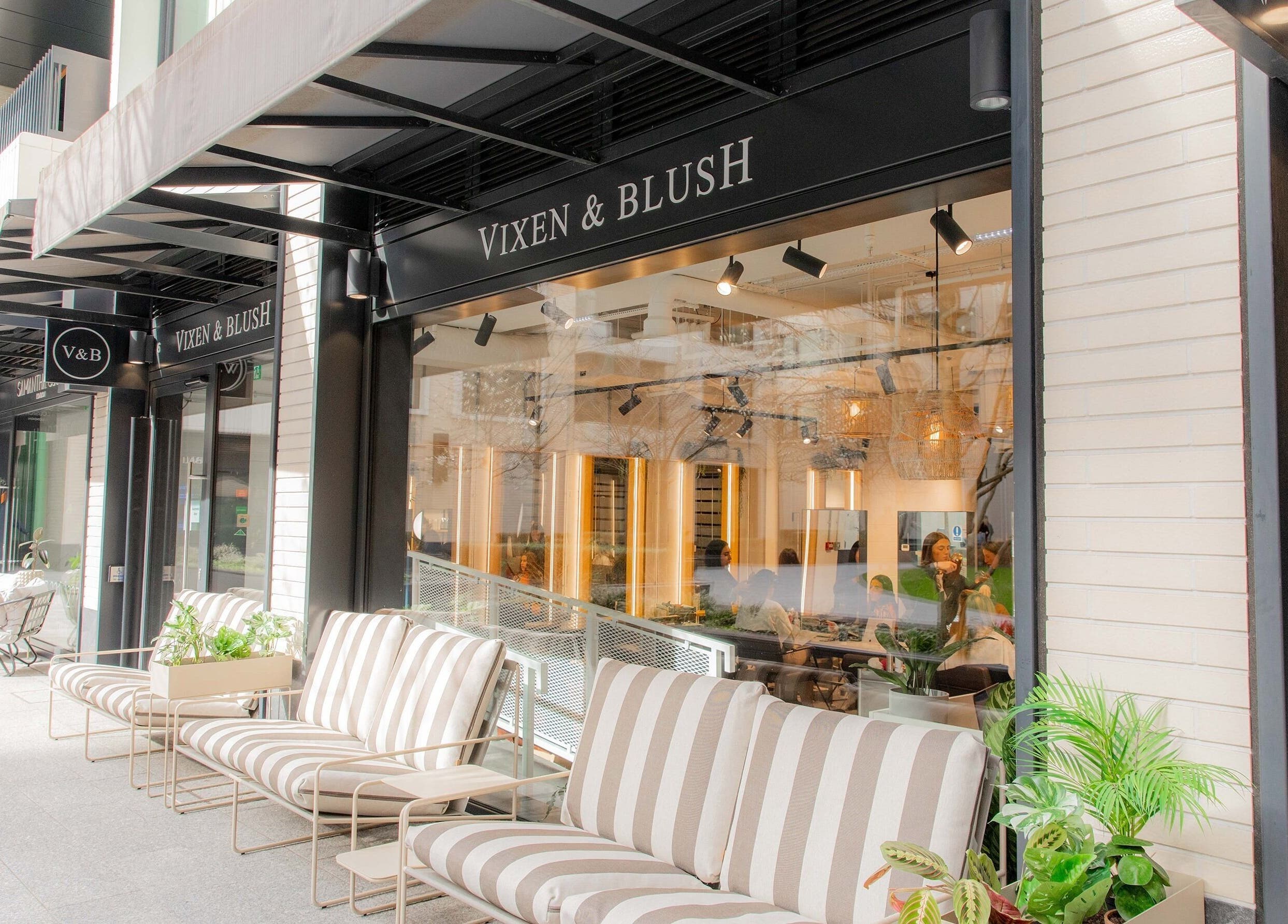 Vixen & Blush Hair Extensions storefront with seating in London, England, GB.