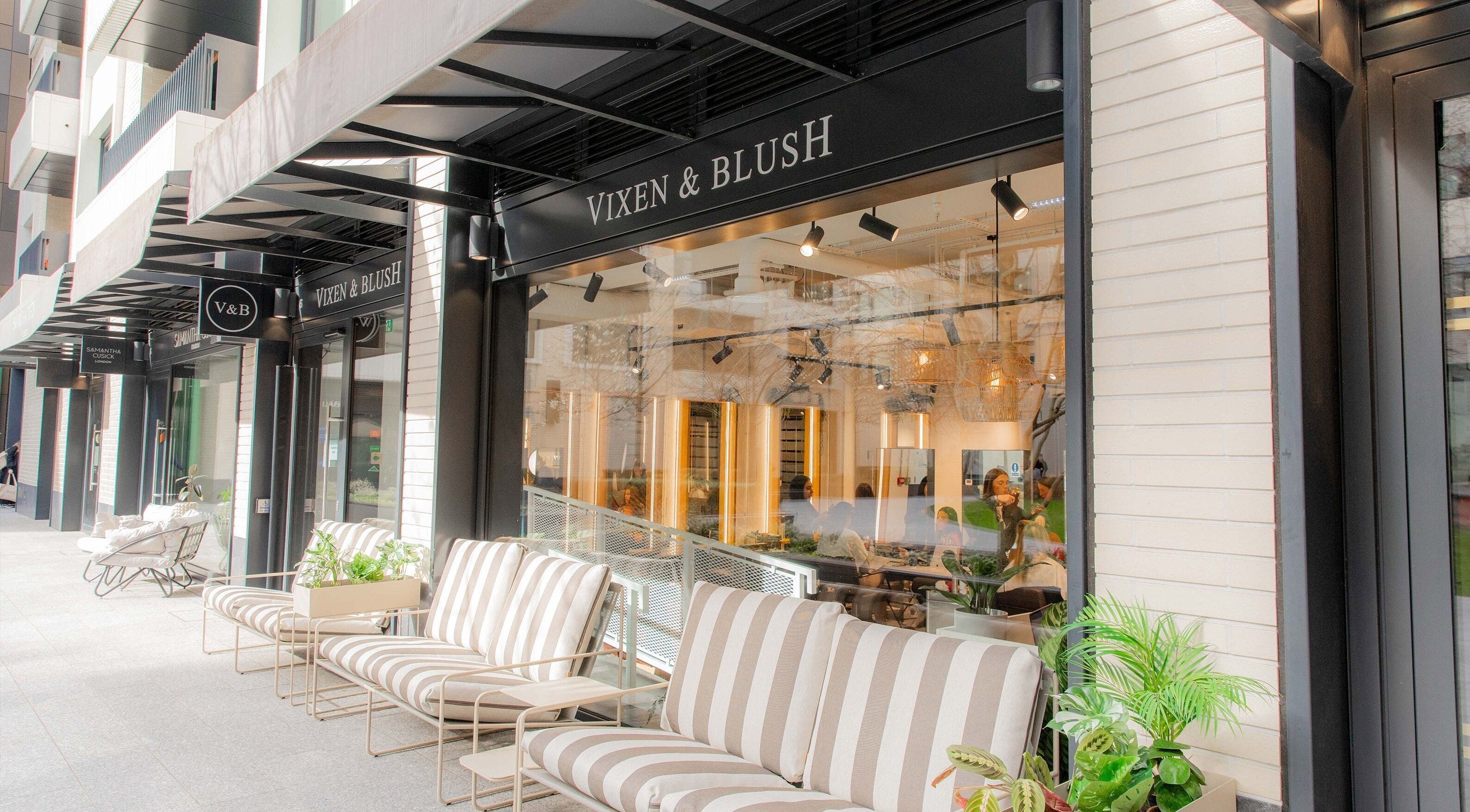 Vixen & Blush Hair Extensions storefront with seating in London, England, GB.