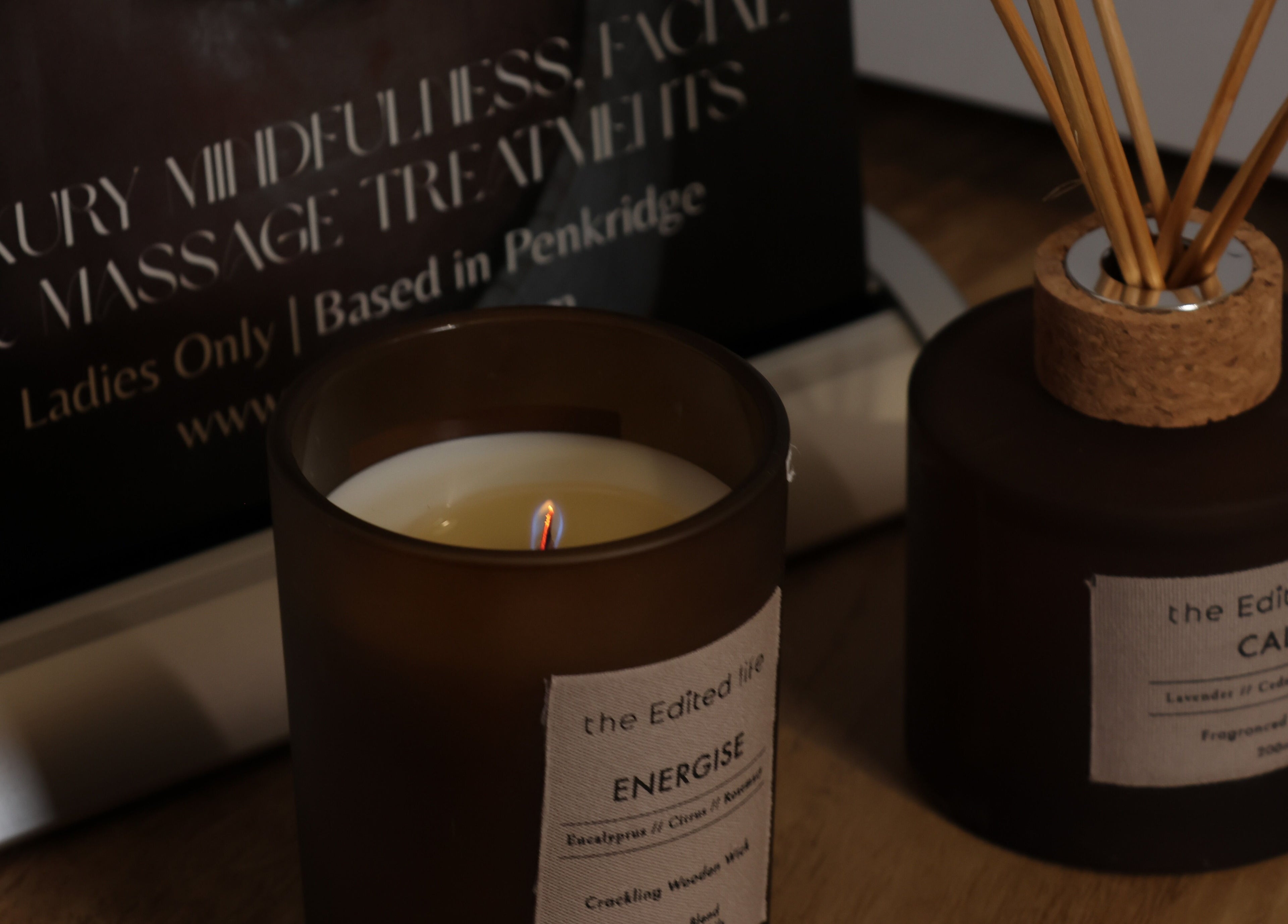 Candles and diffuser creating a calming ambiance at Spa Ukiyo in Stafford, England, GB.