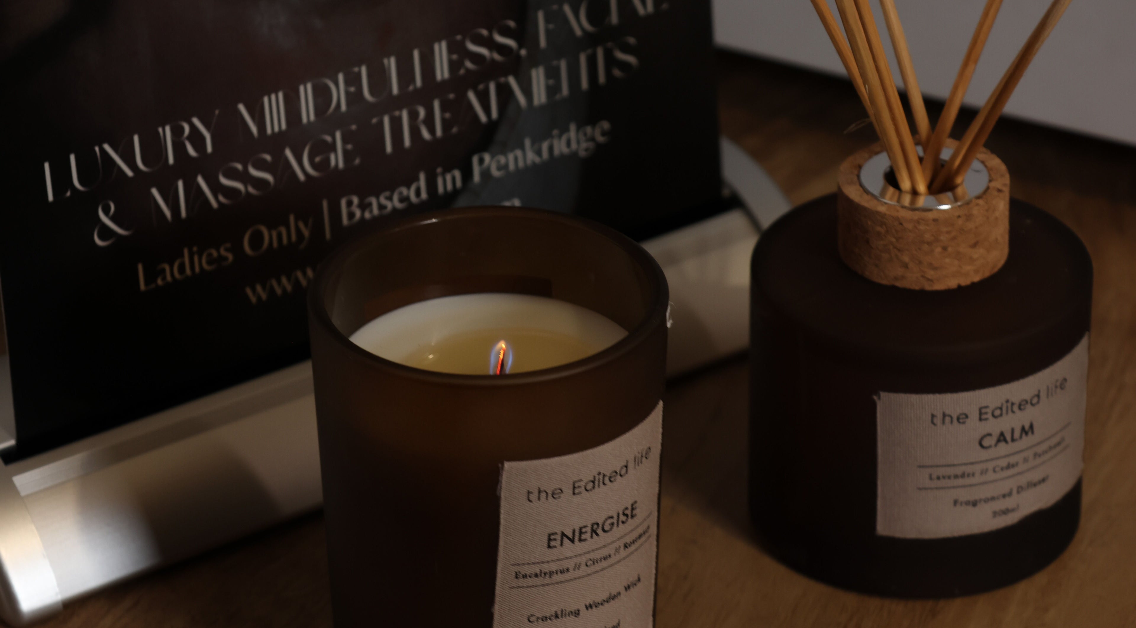 Candles and diffuser creating a calming ambiance at Spa Ukiyo in Stafford, England, GB.