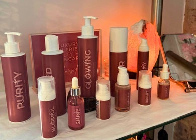 Skincare products elegantly displayed at Clarissa K Beauty Boutique, Blackpool, England, GB.