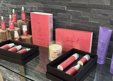 Assorted skincare products at Clarissa K Beauty Boutique, Blackpool, England, GB, on display showcasing luxury beauty.