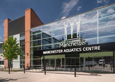 Front view of Manchester Aquatics Centre near Adam Emblen - Personal Training in Manchester, England, GB.
