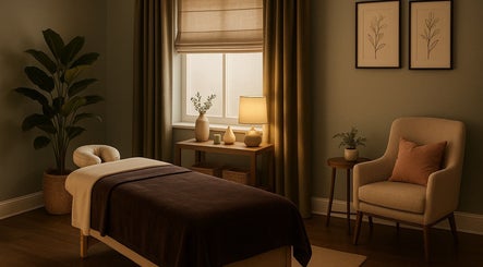 Cozy massage room at Adree Thompson Massage in Redmond, Oregon, US. Relaxing ambiance with soft lighting.