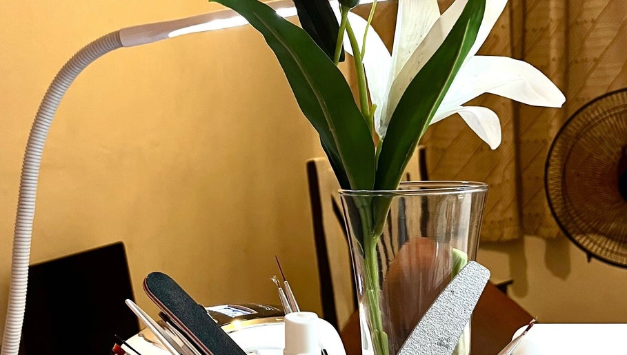 Elegant nail tools and flower arrangement at Miss Bliss Nails, Calauan, Calabarzon, PH.