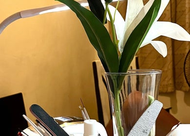 Elegant nail tools and flower arrangement at Miss Bliss Nails, Calauan, Calabarzon, PH.