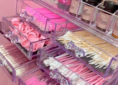 Beauty tools and henna jars at Unique Beauty Salon in Paramaribo, Paramaribo, SR.