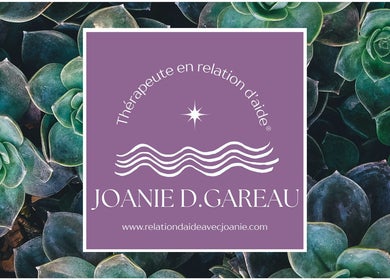 Logo de Joanie D. Gareau TRA, Thérapeute en relation d'aide à Saint-philippe, Québec, CA sur un fond de succulentes.