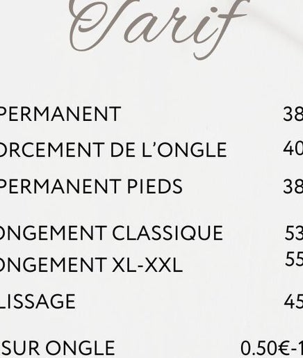 Menu tarif manucure à L'atelier de Marion, Sauzé-entre-bois, Nouvelle-aquitaine, FR.