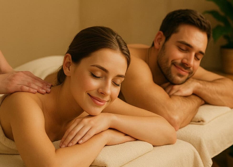 Couple enjoying a relaxing massage at Bosmar Spa, San Diego, California, US.