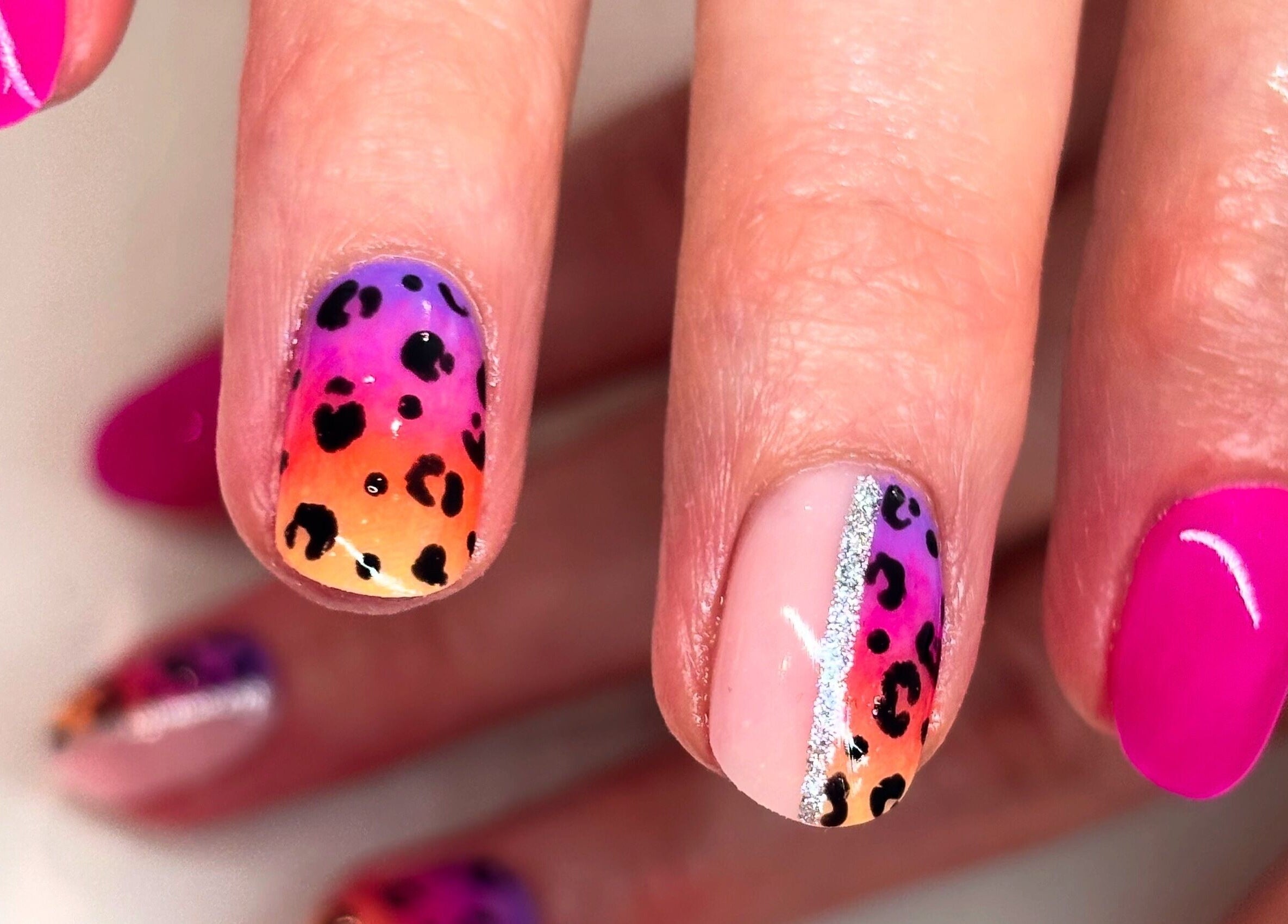 Leopard print nail design at Nails By Kc, Elgin, Scotland, GB.