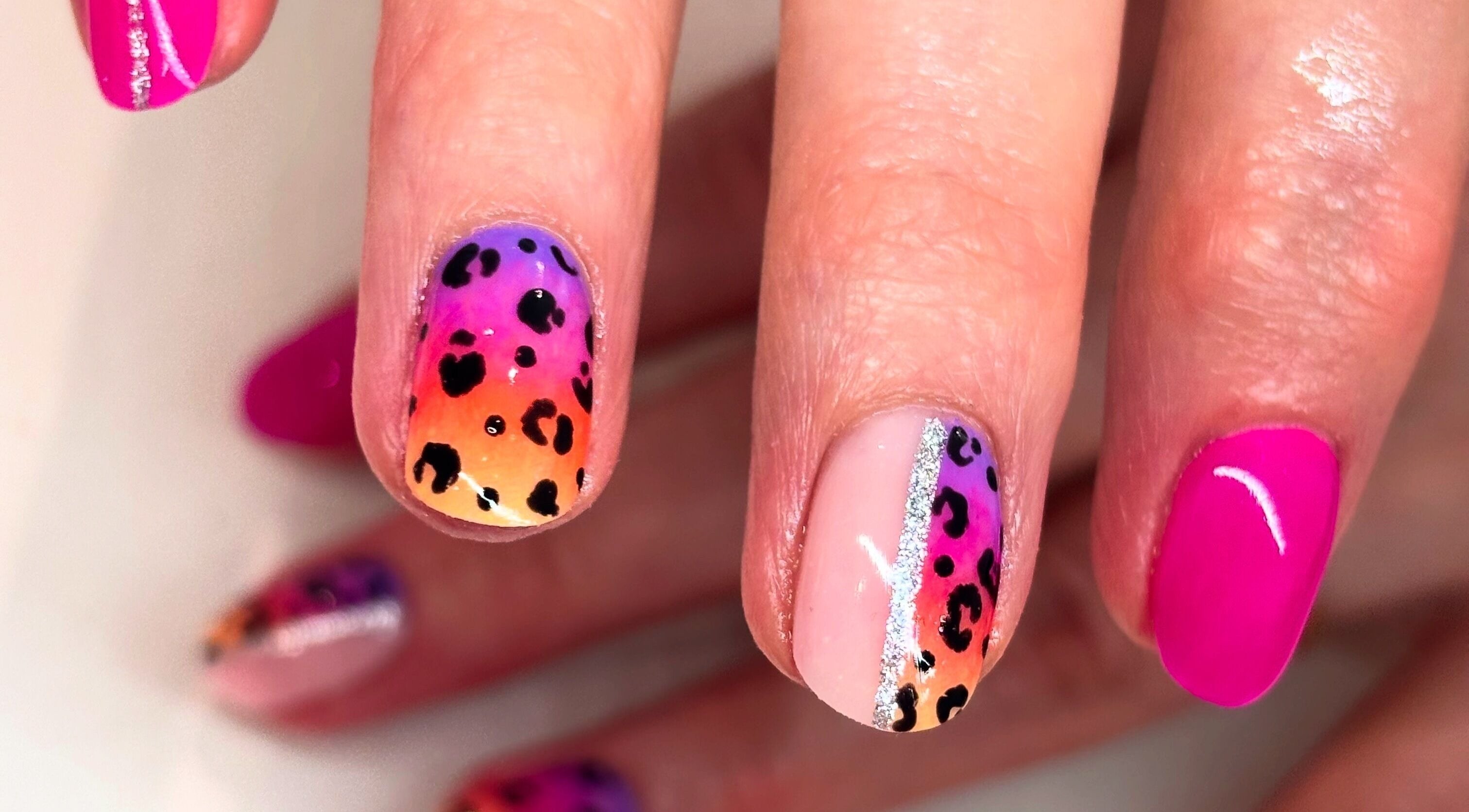 Leopard print nail design at Nails By Kc, Elgin, Scotland, GB.