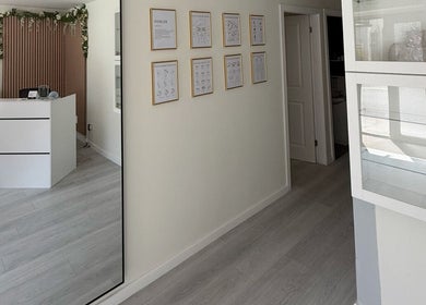 Modern reception area at Anya Celyn Piercings, Amlwch, Wales, GB featuring sleek design and light decor.