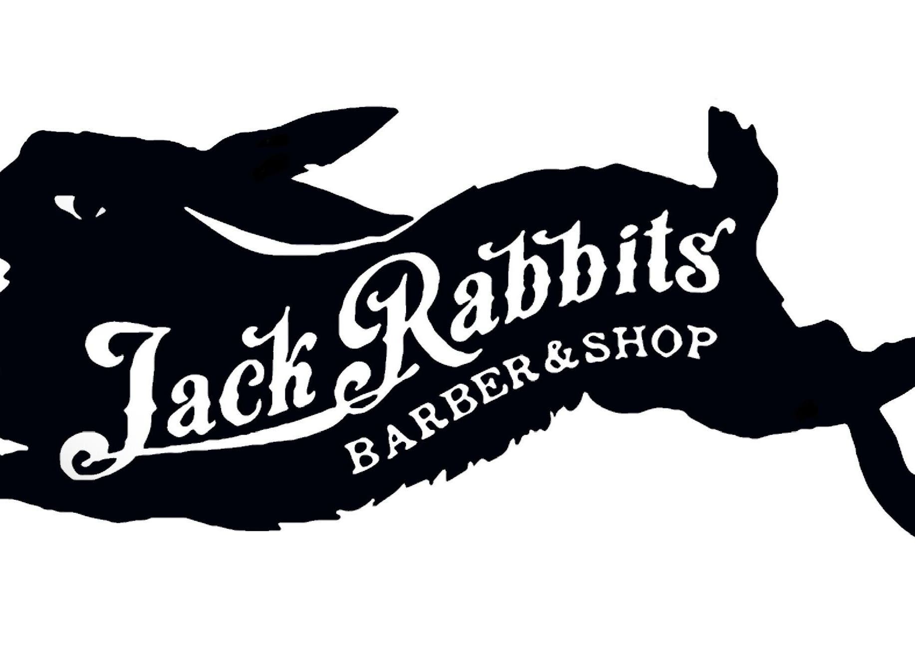 Jack Rabbits Barbers Romsey logo with running rabbit, Romsey, England, GB.