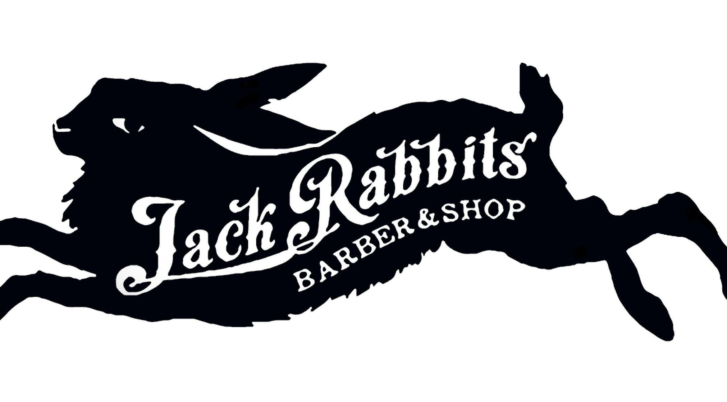Jack Rabbits Barbers Romsey logo with running rabbit, Romsey, England, GB.