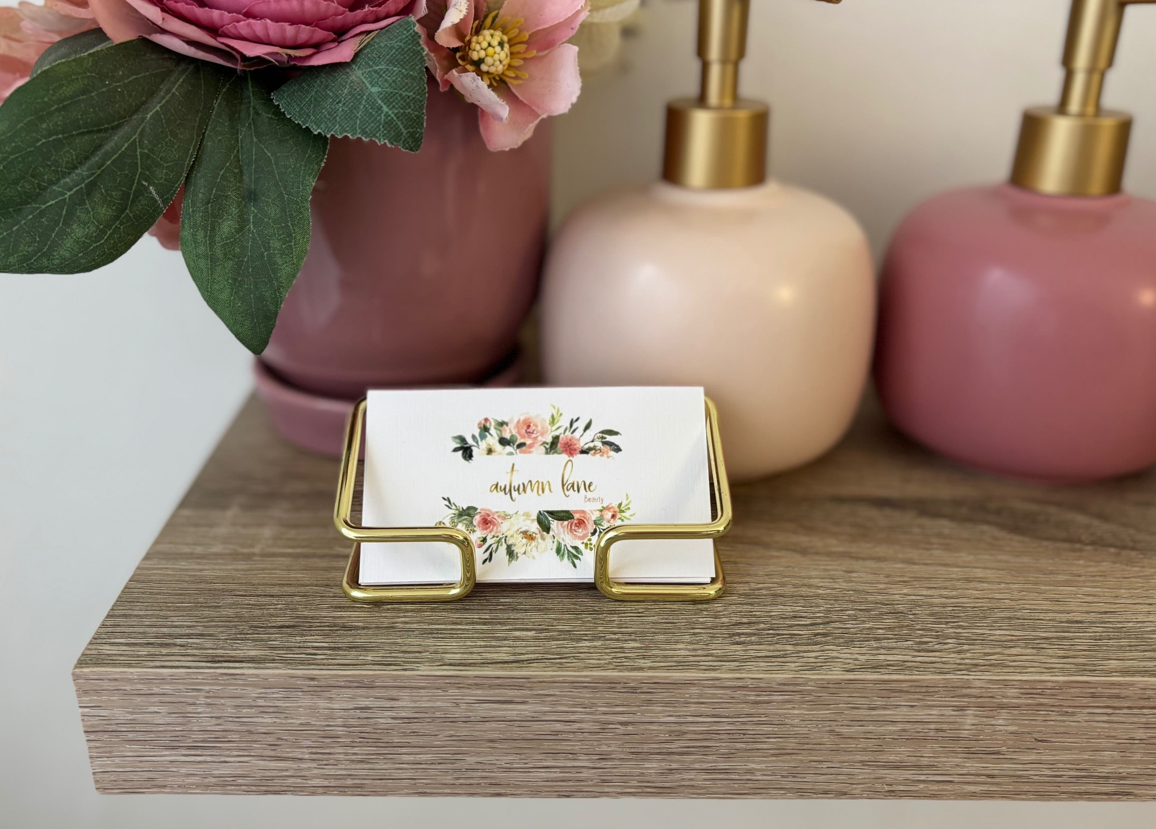 Elegant card display with flowers at Autumn Lane Beauty, Margate, Kwazulu-natal, ZA.