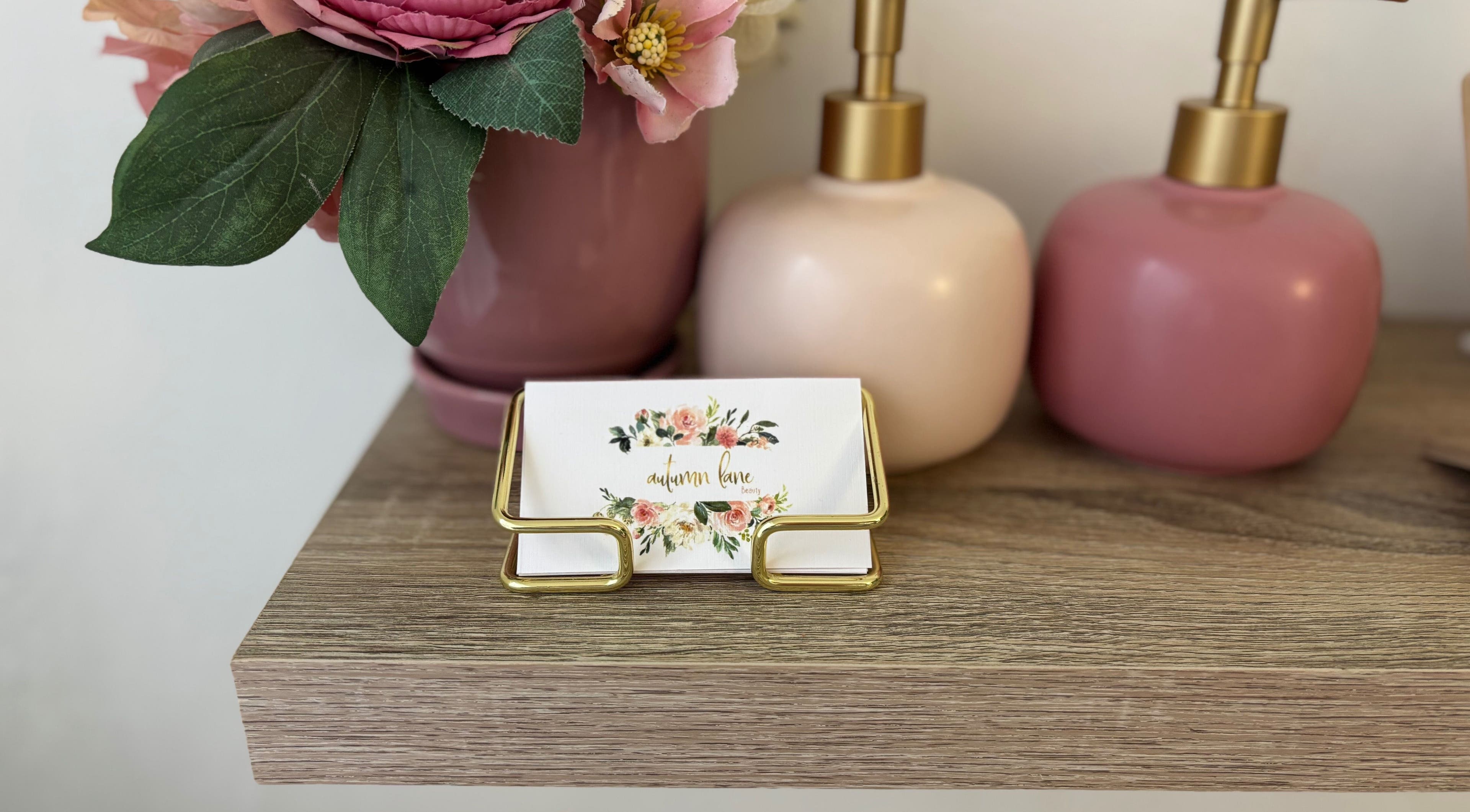 Elegant card display with flowers at Autumn Lane Beauty, Margate, Kwazulu-natal, ZA.