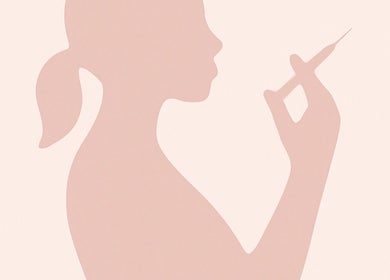 Silhouette of a woman with syringe at Keli Chapman Aesthetics, Liverpool, England, GB