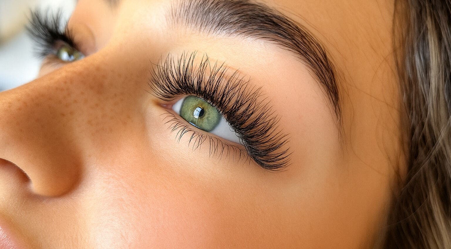 Closeup of lush eyelashes from Luxe Lash Studio in Dana Point, California, US.