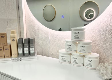 Keratin by Ying at Apt Hair in Richmond, Victoria, AU showcases premium hair products in a stylish salon setting.