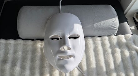 LED facial mask on a luxurious pillow at Island Beauty Labs, Nanaimo, British Columbia, CA.