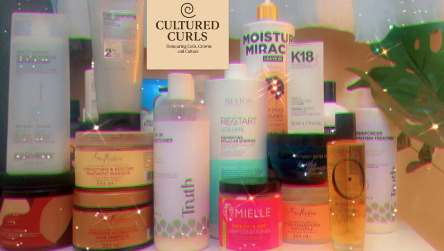 Cultured Curls showcases a vibrant array of hair products in London, England, GB for perfect curl care.