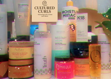 Cultured Curls showcases a vibrant array of hair products in London, England, GB for perfect curl care.