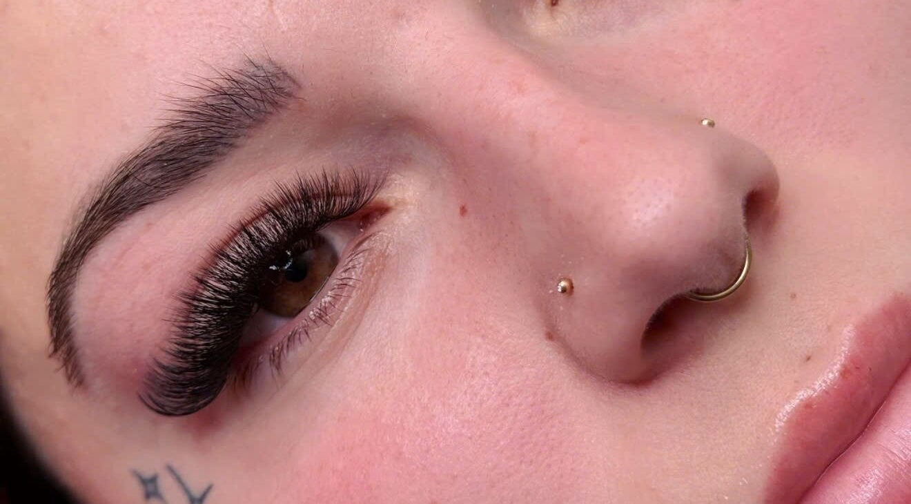 Close-up of lush eyelash extensions at Beauty Point GC, Robina, Queensland, AU, showcasing intricate beauty work.