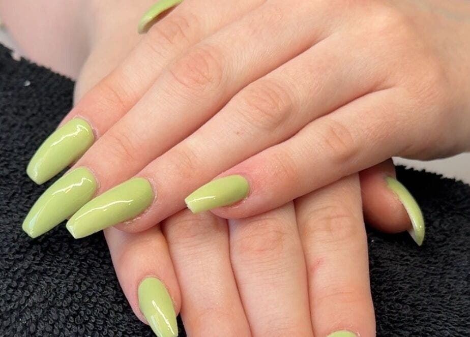 Lime green nails at Ethereal Nails in Eyrewell Forest, Canterbury Region, NZ, offering top-tier nail services.