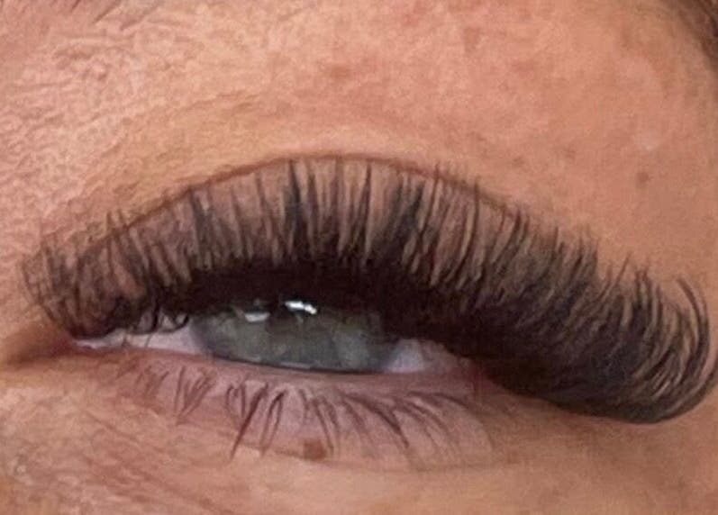 Close-up of professionally enhanced eyelashes at Forever Young, Chorley, England, GB.