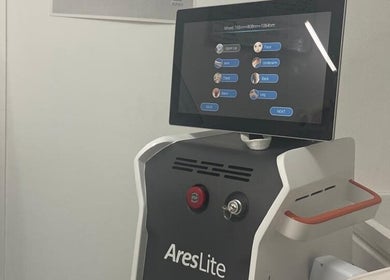 Advanced AresLite laser machine at Follicles Laser Aesthetic Spa in Castries, LC, showcasing state-of-the-art technology.