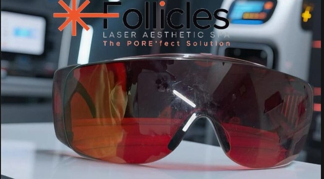 Laser safety glasses at Follicles Laser Aesthetic Spa in Castries, LC, showcasing advanced skin care technology.