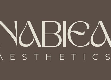 Elegant Nabiea Aesthetics logo on brown background, London, England, GB.
