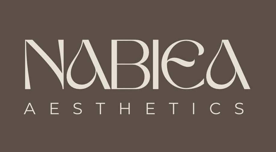 Elegant Nabiea Aesthetics logo on brown background, London, England, GB.