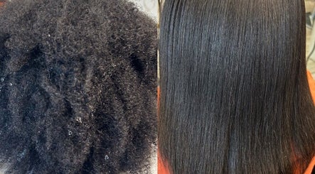 Before and after of hair transformation at Estella Dominican Hair Salon, Greenacres, Florida, US.