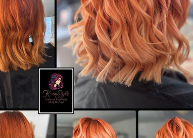 Coiffure vibrante chez K-rostyle à Friville-escarbotin, Hauts-de-france, FR. Cheveux roux ondulés.