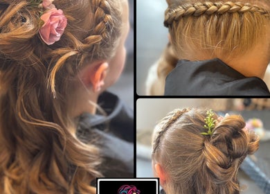 Coiffure tressée élégante chez K-rostyle, Friville-escarbotin, Hauts-de-France, FR, mettant en valeur des roses.