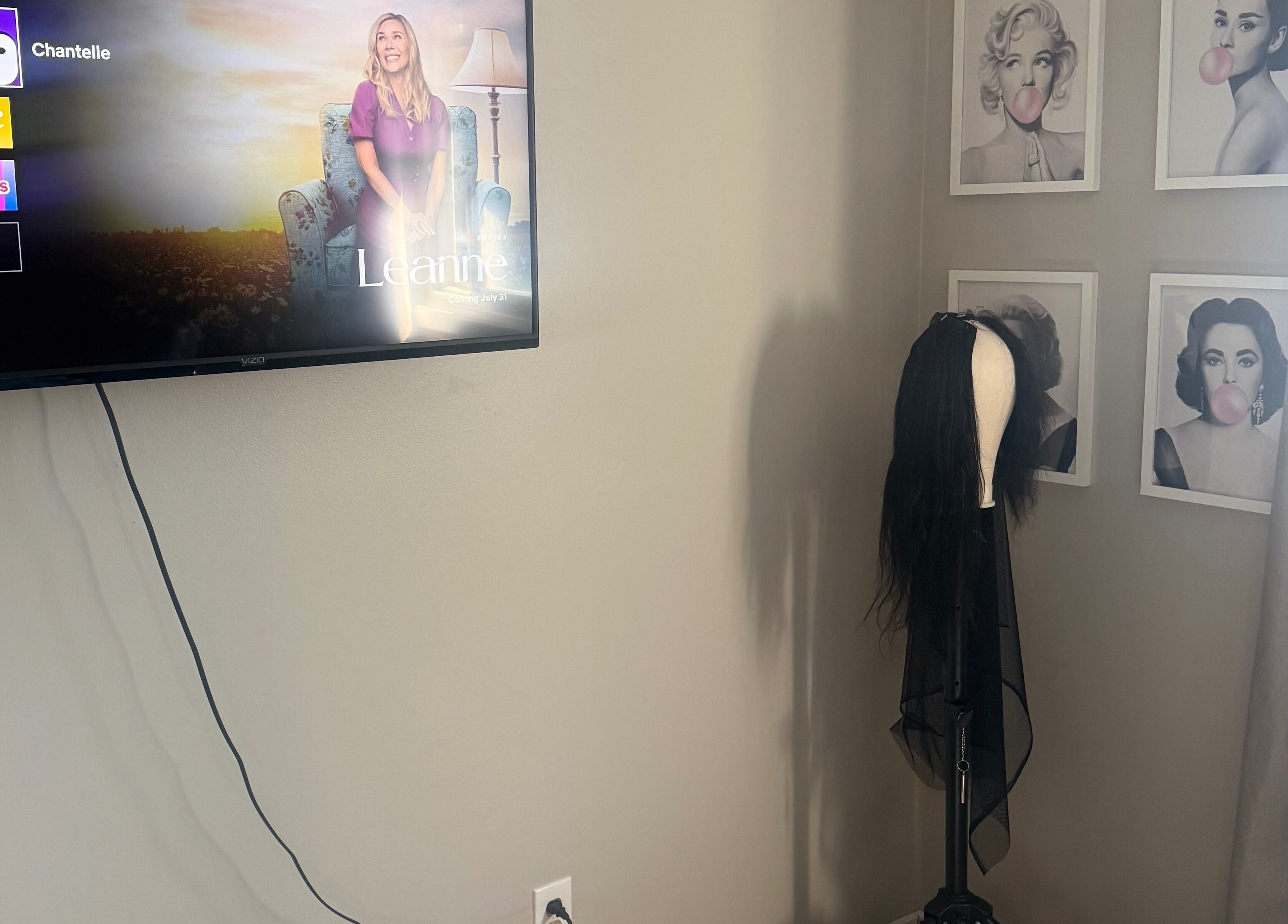 Interior at Nano extensions by Chantelle in London, Ontario, CA showcasing stylish decor and hair mannequin.