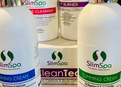 SlimSpa beauty products displayed at Physiques Boutique, Seattle, Washington, US for wellness and skincare.