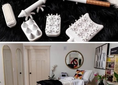 Chic therapy room and tools at Physiques Boutique, Seattle, Washington, US, for relaxation and beauty treatments.