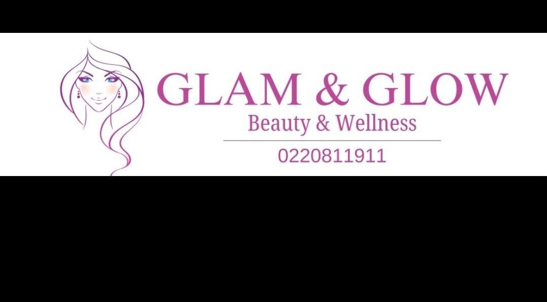 Logo of Glam&Glow beauty and wellness, Timaru, Canterbury Region, NZ with a stylized female face design.