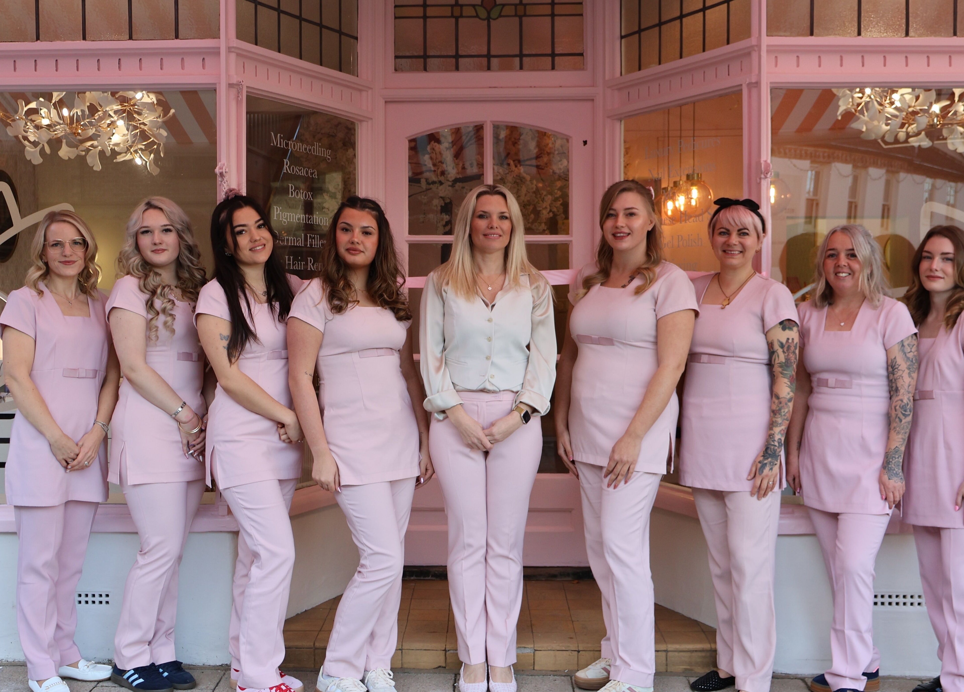 The Blossom Clinic team in pink uniforms, Beccles, England, GB.