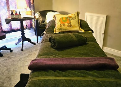 Cozy massage room at Healing Hands with Alli, Grantham, England, GB, featuring a relaxing setup.
