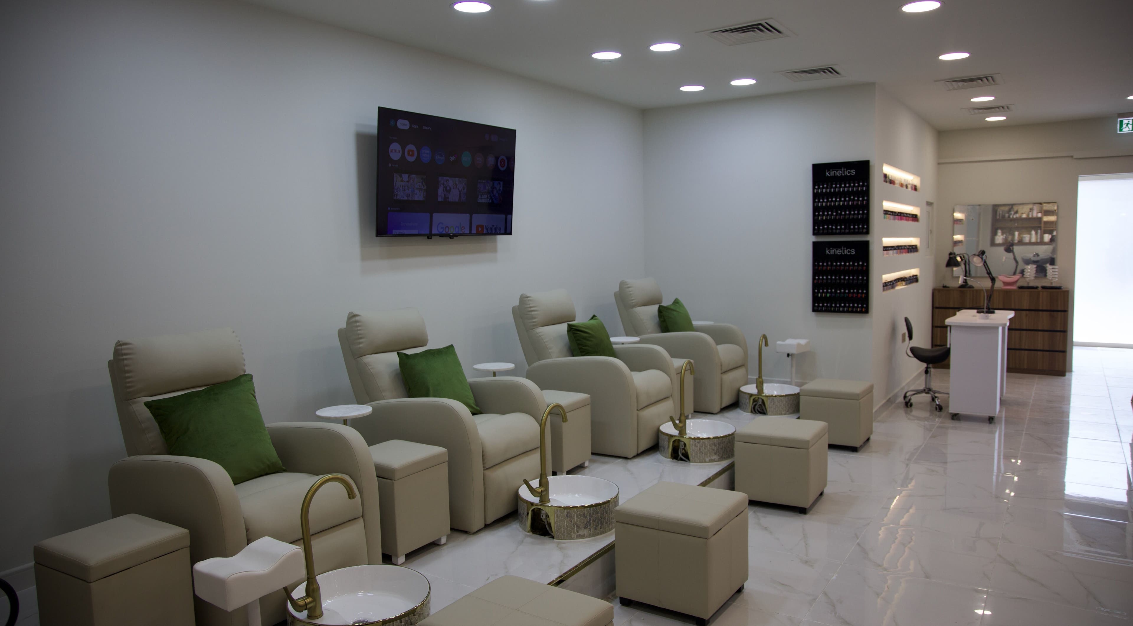 Comfortable pedicure chairs at Cynthilante Beauty Salon, Dubai, Dubai, AE, in a serene and elegant setting.