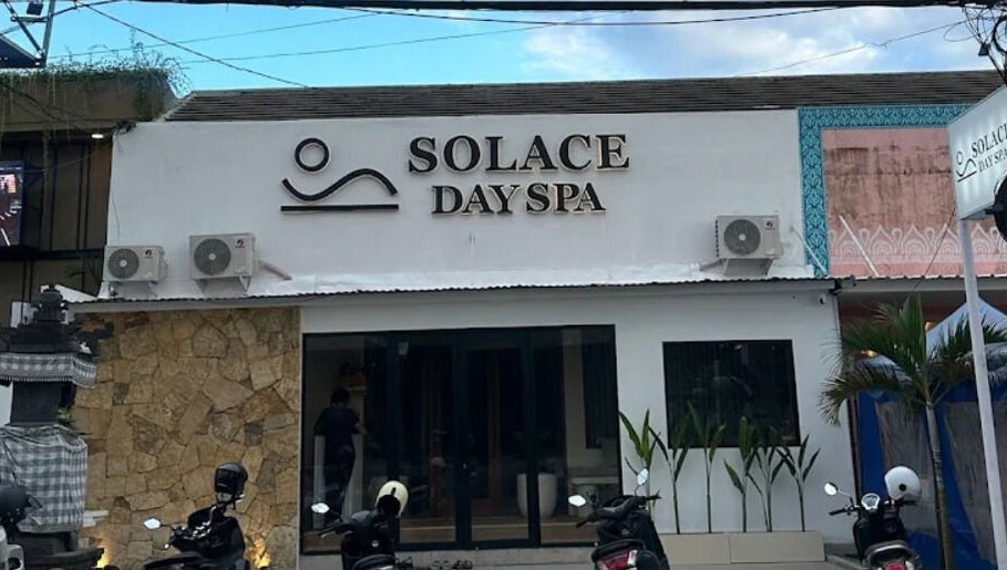 Front view of Solace Day Spa in Bali, ID, showcasing a welcoming entrance with modern design.