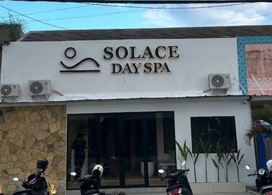 Front view of Solace Day Spa in Bali, ID, showcasing a welcoming entrance with modern design.