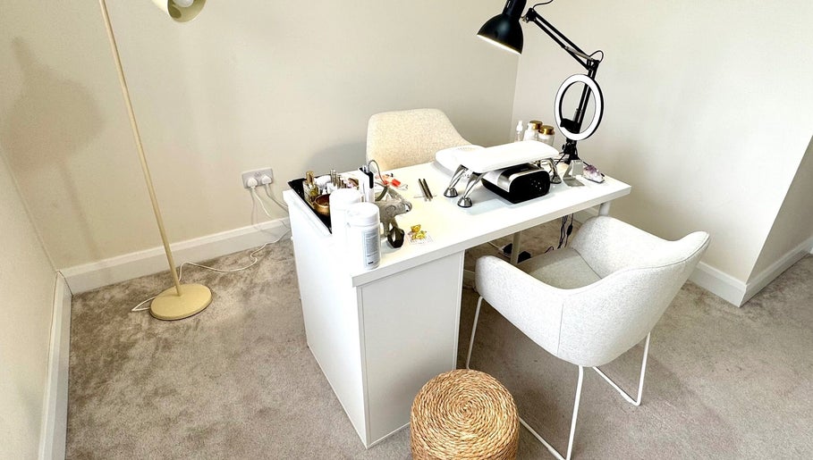 A stylish nail station at ZB NAILSTUDIO, Galway, County Galway, IE, featuring a modern manicure setup.