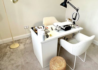 A stylish nail station at ZB NAILSTUDIO, Galway, County Galway, IE, featuring a modern manicure setup.