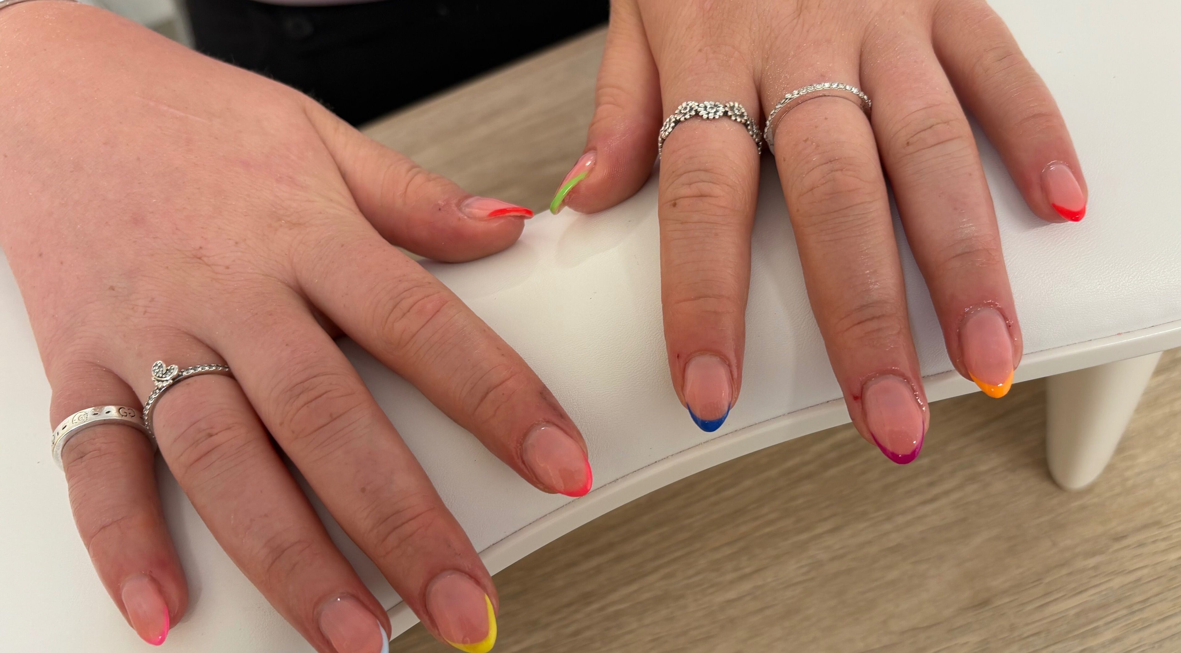 Colorful nail art showcased at Beck’s Nails - Beauty, Gillingham, England, GB.