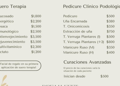 Precios de suero terapia y pedicure en Dream Feet Podologia Mexicali, Del Cedro Residencial, Baja California, MX.